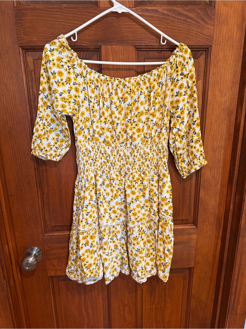 39A. J for Justify Yellow Floral Off-Shoulder Smocked Mini Dress - Picture 9 of 9